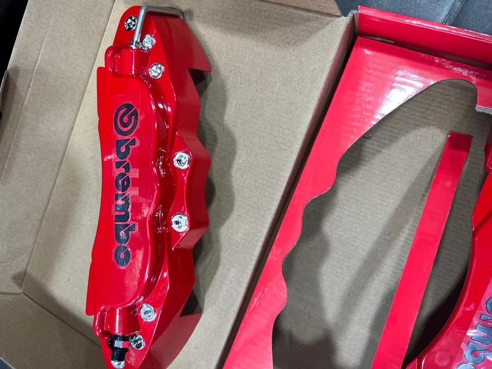 4PCS Red Brembo Style Brake Caliper Covers Full Set Front Rear Universal Car - Image 2 of 4