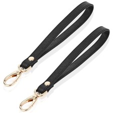 2pcs Leather Wristlet Strap,Wristlet Keychain,PU Leather Replacement Black