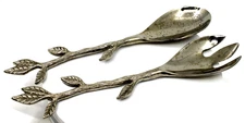 Large Spoon & Fork Salad Server Leaf Design Holiday's Weekends Gift