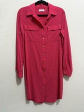 Calvin Klein Women's Pink Long Sleeve Button Front Shirt Dress w/ Pockets 6