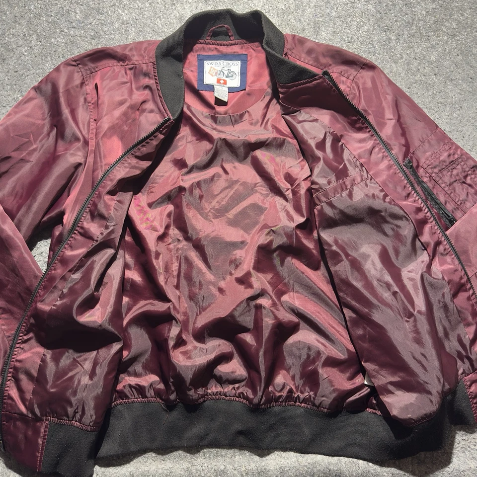 Swiss Cross Jacket Mens L Maroon Full Fip Trailblazer Windbreaker LightWeight - Image 4 of 4