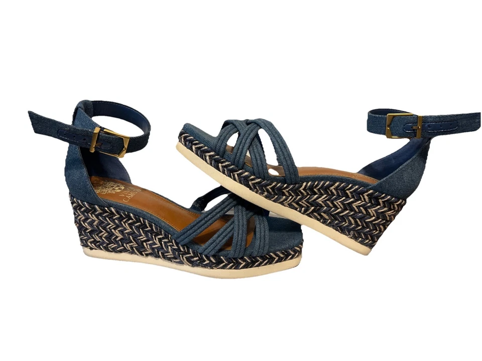 Sandalias alpargata Vince Camuto Jilesa azul denim talla 7 tacón ancho de cuña Foto 2 de 4