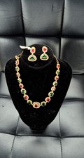 Ruby And Emerald Color Ad Stone Necklace Set