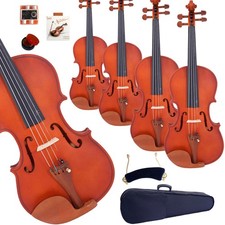 1/2 4/4 Size Matte Natural Maple Acoustic Violin w/Case Bow Rosin Tuner