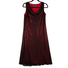 A Wild Thyme Cowl Neck Sequin Shift Dress Women’s 8 Red Black Derby Goth Glam