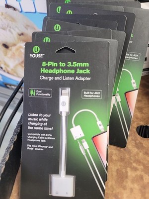 Youse 8-pin to 3.5mm Headphone Jack Charge and Listen NIP comp. with Apple 25Pcs