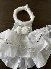 Build a Bear Workshop Halter Dress Tutu Tulle Silver White Fur Sequined Top