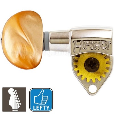 NEW Hipshot Classic Open-Gear 6 in line STAGGERED Tuners Amber LEFTY - NICKEL