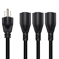 3.9ft Power Splitter Cord NEMA 5-15P to 3X NEMA 5-15R 1 to 3 Outlet Cable