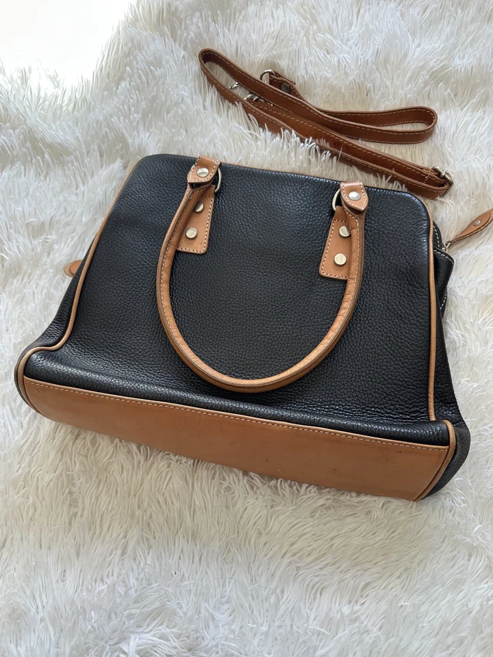 I Medici Firenze Italian Leather Satchel Bag Black Brown Trim Detachable Strap - Image 3 of 4