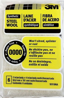 3M Synthetic Steel Wool Pads, 6-Pad, Use Wet Or Dry, 2'' x 4'', Clear 