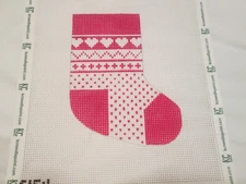 HEARTS MINI STOCKING-STITCH ITS-HANDPAINTED NEEDLEPOINT CANVAS