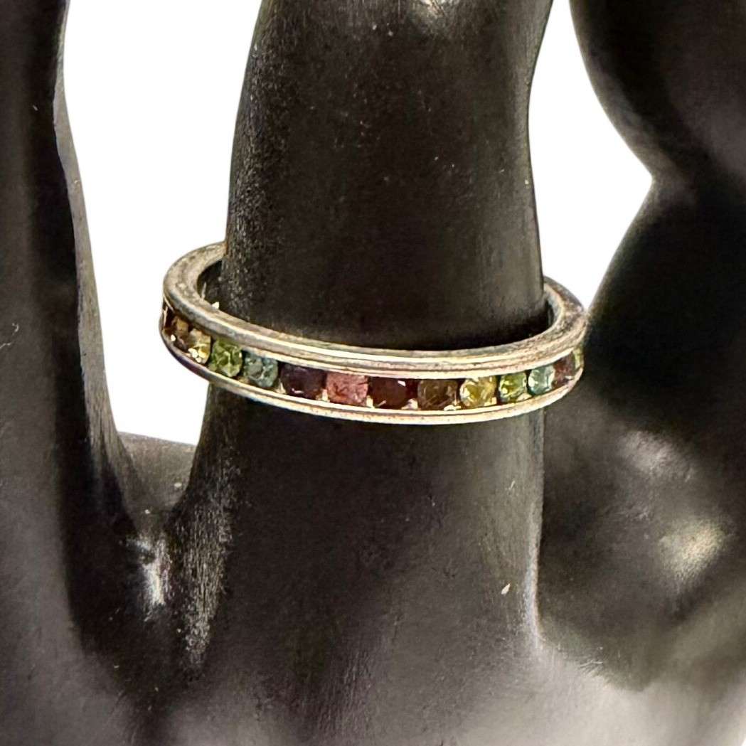Vibrant Rainbow Multi Gemstone Stacking Eternity … - image 1
