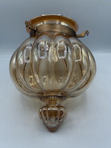 Vintage Belgium, Pumpkin Bell Jar Lantern, Rose Color Hundi Lamp. Shade And Trim - Picture 2 of 9