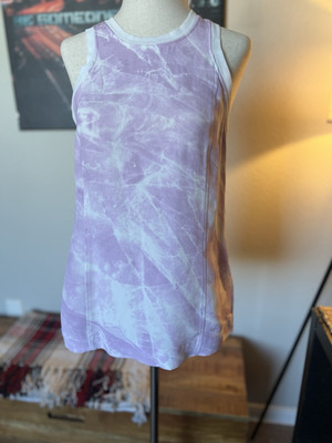 Helmut Lang Lilac & White Tie Dye Silk High Neck Slitted Tank Top Blouse Size S