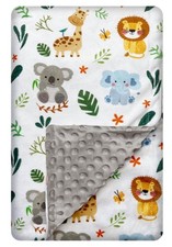 Cute Animal Minky Blanket for Boys  Girls - Soft Double Layer with Dotted Ba...
