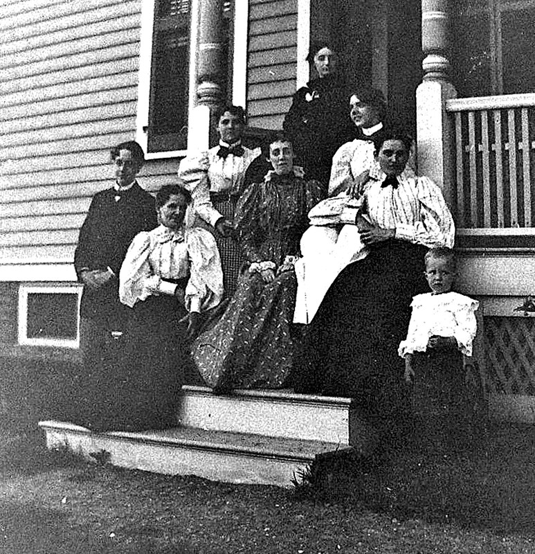 Group Woman Portrait on Porch Antique 4x5 Glass Plate Negative Photograph