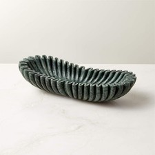 Handmade Oval Fluted Marble Bowl, Table Centerpiece Decorative Marble Bowl, G...