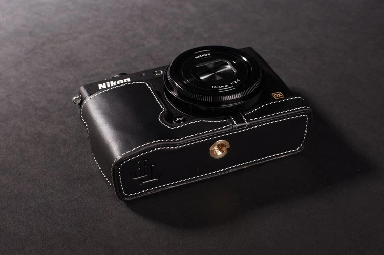 Handmade Genuine real Leather Half Camera Case bag for Nikon Coolpix A black - Image 2 of 4