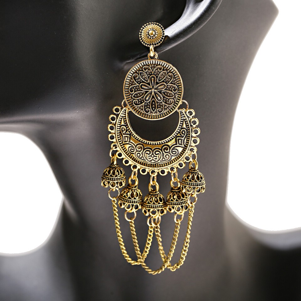 Vintage Jhumki Earrings Vintage Tassel Jhumki Earrings For Women - Ethnic Gypsy Indian Style, Hook Closure Unbranded Hook Tassel Fashion Earrings