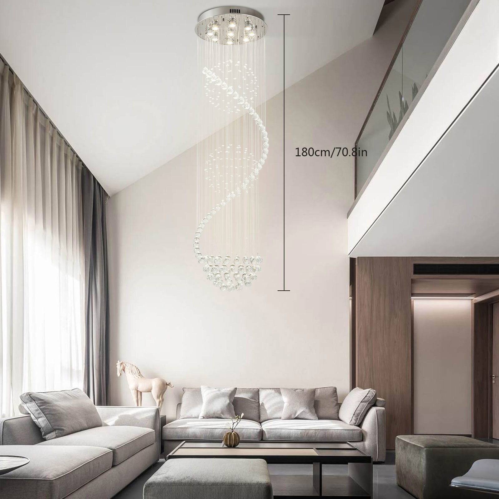 Luxury Spiral Crystal Chandelier with GU10 LED Pendant Ceiling Light