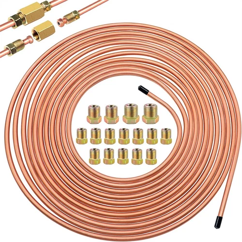 2 x Copper Nickel Brake Line Tubing Kit 3/16 OD 25 FT Coil Roll All Size Fitting - Imagen 5 de 6