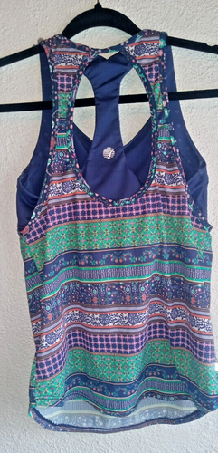 Shebeest Entwine Tank Women's Size Small Built-In Bra Blue Green Geometric Print - Picture 2 of 11