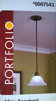NIB: Nice Small Oil-Rubbed Bronze Finish PENDANT LIGHT w/ Alabaster Glass Shade
