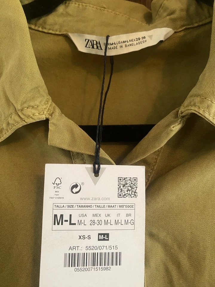 Camisa Zara caqui mostaza oversize chaqueta delgada cierre a presión M-L NUEVA CON ETIQUETAS R. $69 Foto 4 de 4
