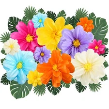 Tissue Paper Flower 42Pcs Bright Color Giant Paper Tropical Leaves Hawaiian
