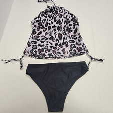 New Cheetah Halter/High Waisted 2 Piece Bikini Swim Suit Women's Size Medium