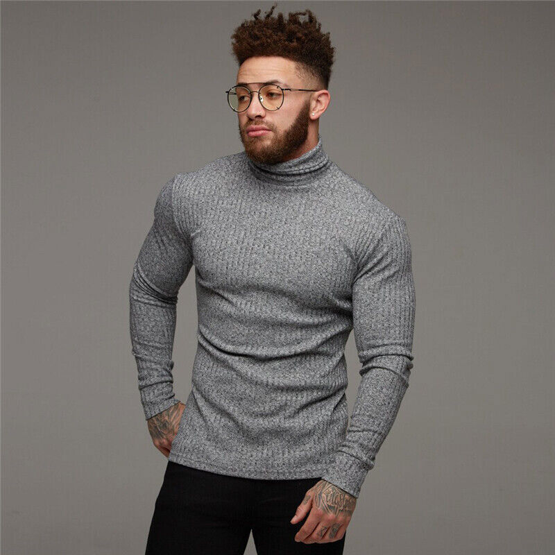 Mens Thin Sweaters Casual Roll Neck Fit 