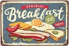 Diner Menu Sign Vintage Metal Tin Sign Wall Decor, Fried Egg Cheese Bacon Olive