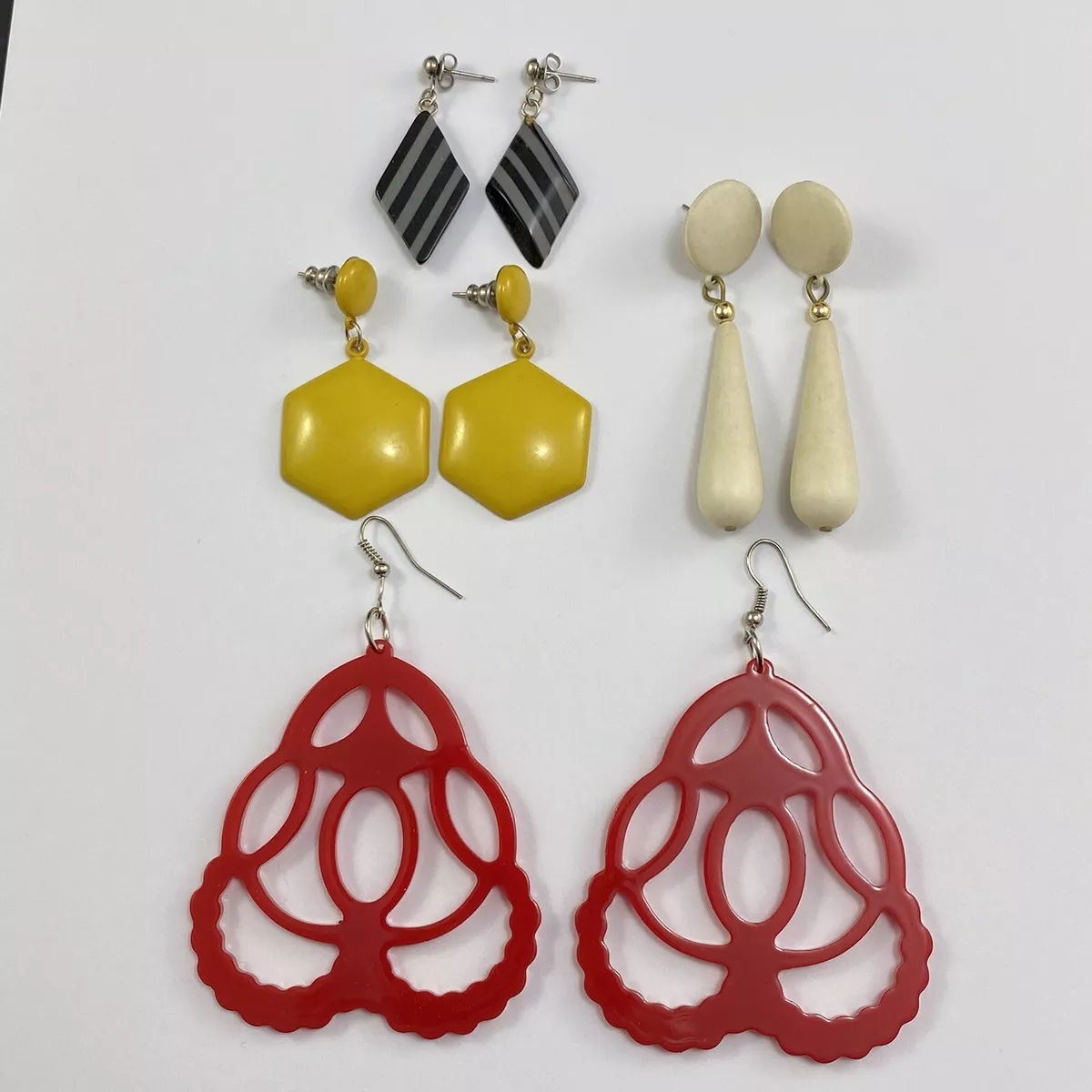 Vintage Retro 1960s Plastic Pierced Dangly Drop Earrings