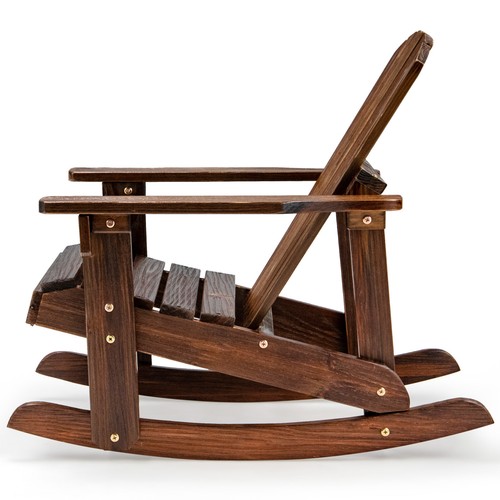 Outdoor Kid Adirondack Rocking Chair Solid Wood Slatted seat Backrest Coffee - Picture 9 of 9