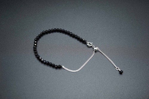 Faceted Black Tourmaline Silver Adjustable Bracelet Tiny Tourmaline Bracelet 7'' - Picture 3 of 12
