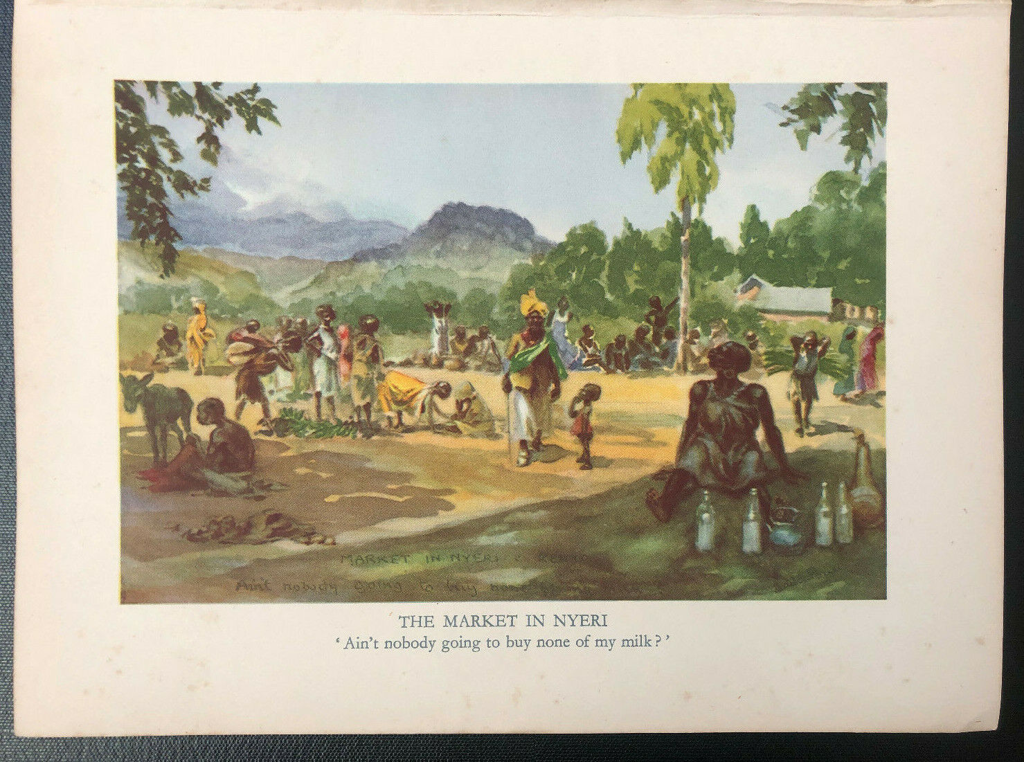 Signed Colour Print by Robert Baden-Powell of the market in Nyeri, Kenya 1938