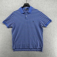 Polo Ralph Lauren Shirt Mens Size XL Blue Striped Short Sleeve Polo Pique