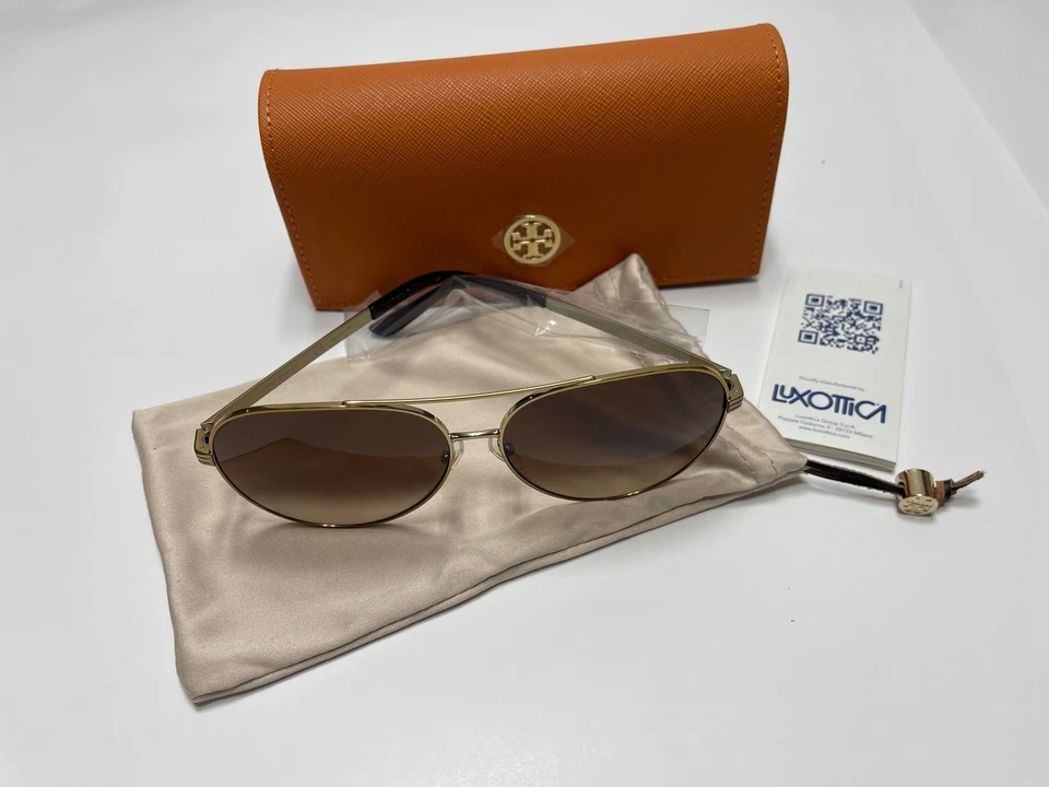 Gafas de sol Tory Burch genuinas de metal dorado aviador piloto con estuche rígido TY6078 Foto 3 de 4