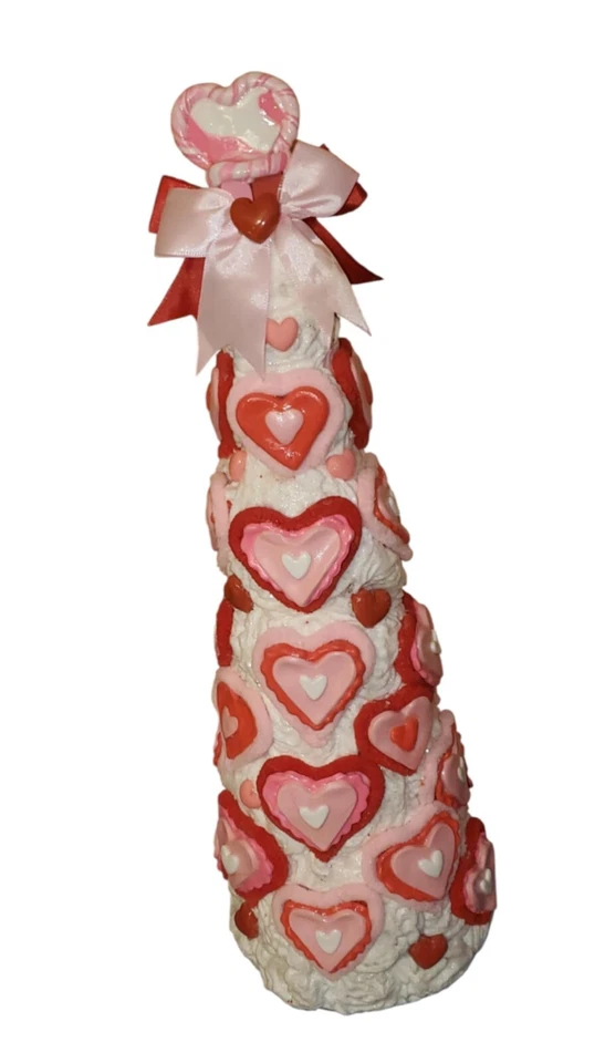 Handmade Clay Shabby White Red Pink Hearts Valentines Day 17" Tree Decor - Image 3 of 4