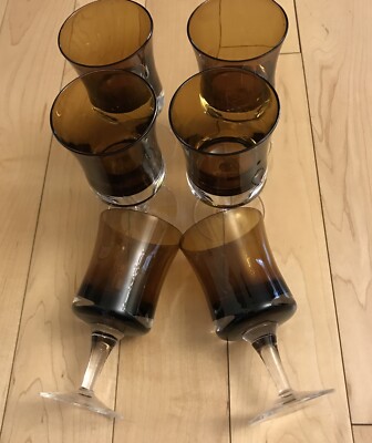 6 X Denby Mirage Amber Glasses Champagne Sherbet Dessert Sweden H 5 3/4 