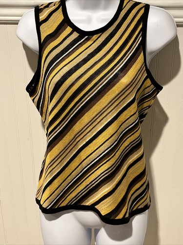 Oscar de la Renta Womens Sweater Twinset Cardigan Tank Size M/S 2 Pc Set Striped - Picture 11 of 18