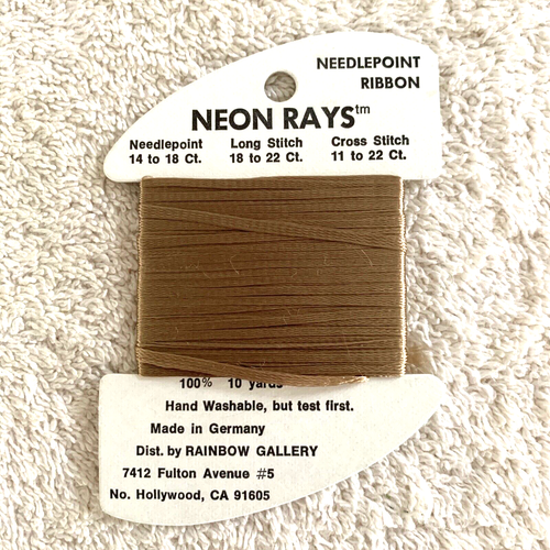 Rainbow Gallery Neon Rays Needlepoint Ribbon Rayon 1 Card 10 yards N 44 Taupe - Picture 6 of 6