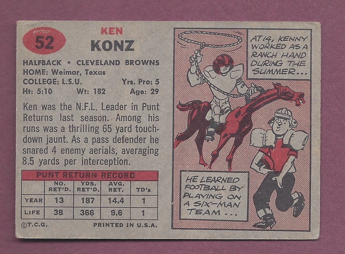 1957 TOPPS FOOTBALL #52 KEN KONZ .99 SHIP P1457 | eBay