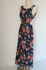 ZARA Premium Floral Cutout Open Back Maxi Dress Sleeveless Black Red Chiffon S