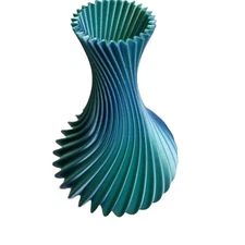 3D Printed Spiral Vase Iridescent Blue Teal Modern Geometric Sculptural Decor