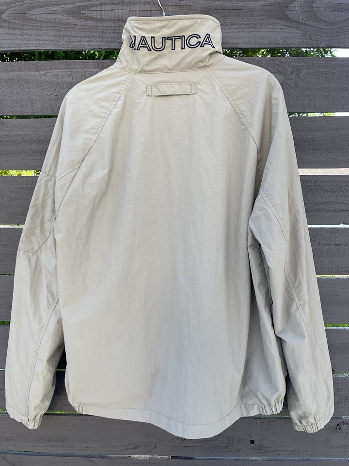 Nautica Coat Zip Jacket Beige Collar Men's Size Medium Bomber Golf