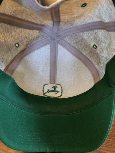 John Deere Hat Snapback Cap Green USA Vintage Gray Striped Trucker - Picture 3 of 3