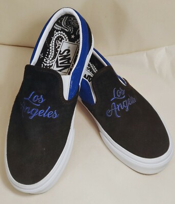 超希少 VANS LOS ANGELES SLIP ON US9.5 27.5 VANS Los Angeles Black/Blue Slip-On Embroidered Sneakers Men's 6