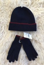NEW JCREW CREWCUTS Kids Baby Boy Tipped Cashmere Hat And Gloves Set Sz S-M